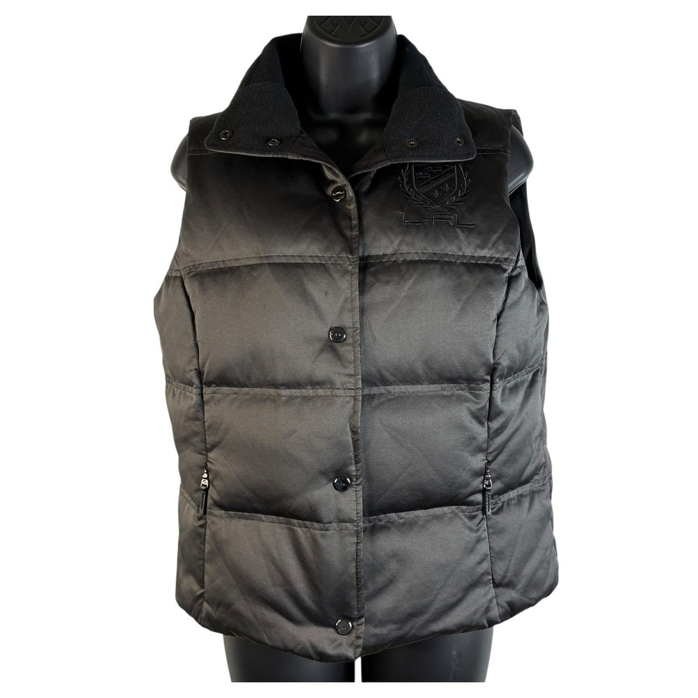 L-RL Ralph Lauren Active Women's Down Filled Size Small Puffer Vest Sporty Snap‎